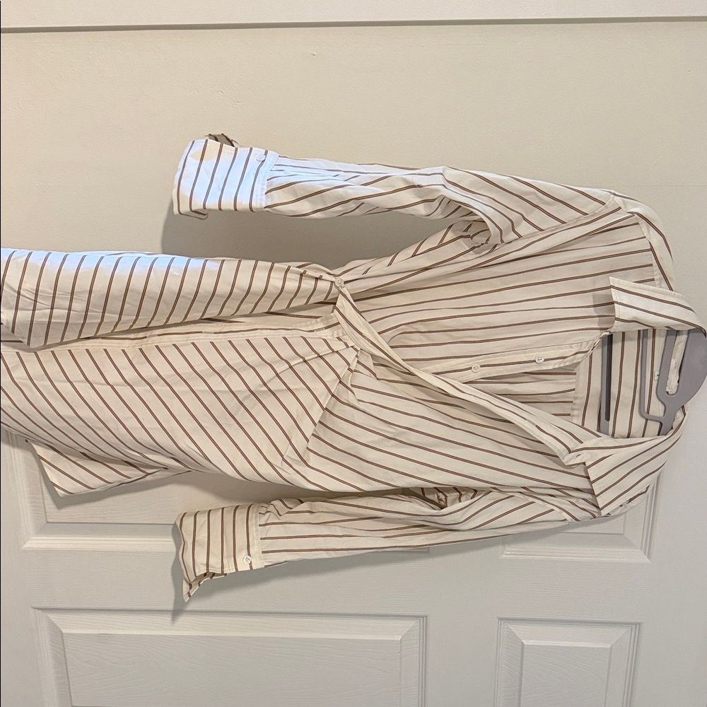 A.L.C. Cream and Brown Striped Wrap Dress